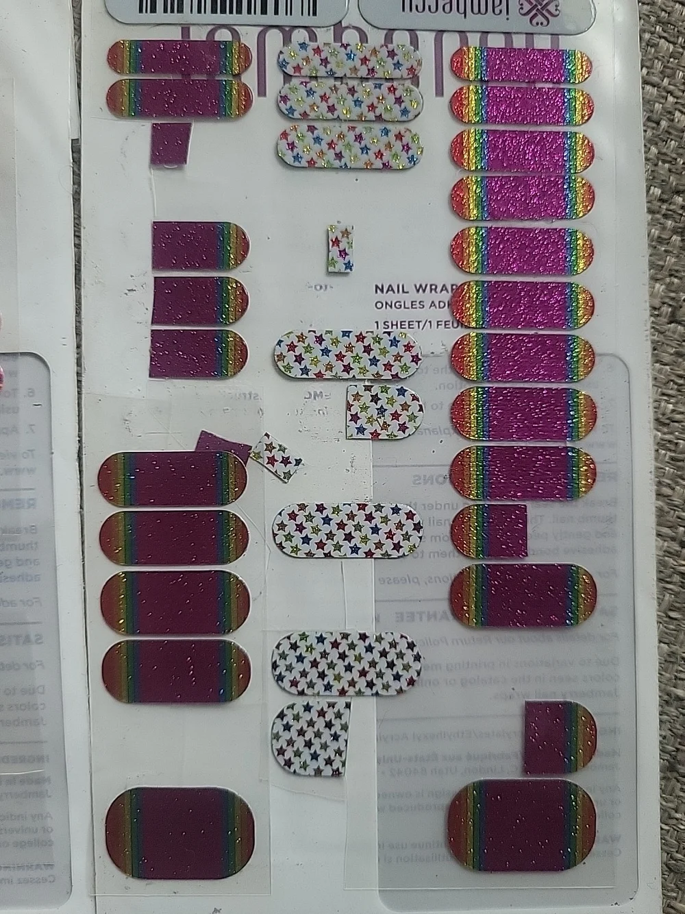 Jamberry Jr. Assorted Nail Wraps Partials Lot